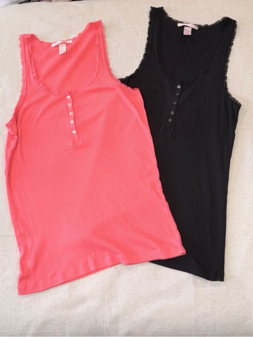 Victoria Secret Pajamas Lace-Trim Tank Top - Black, Navy, Coral